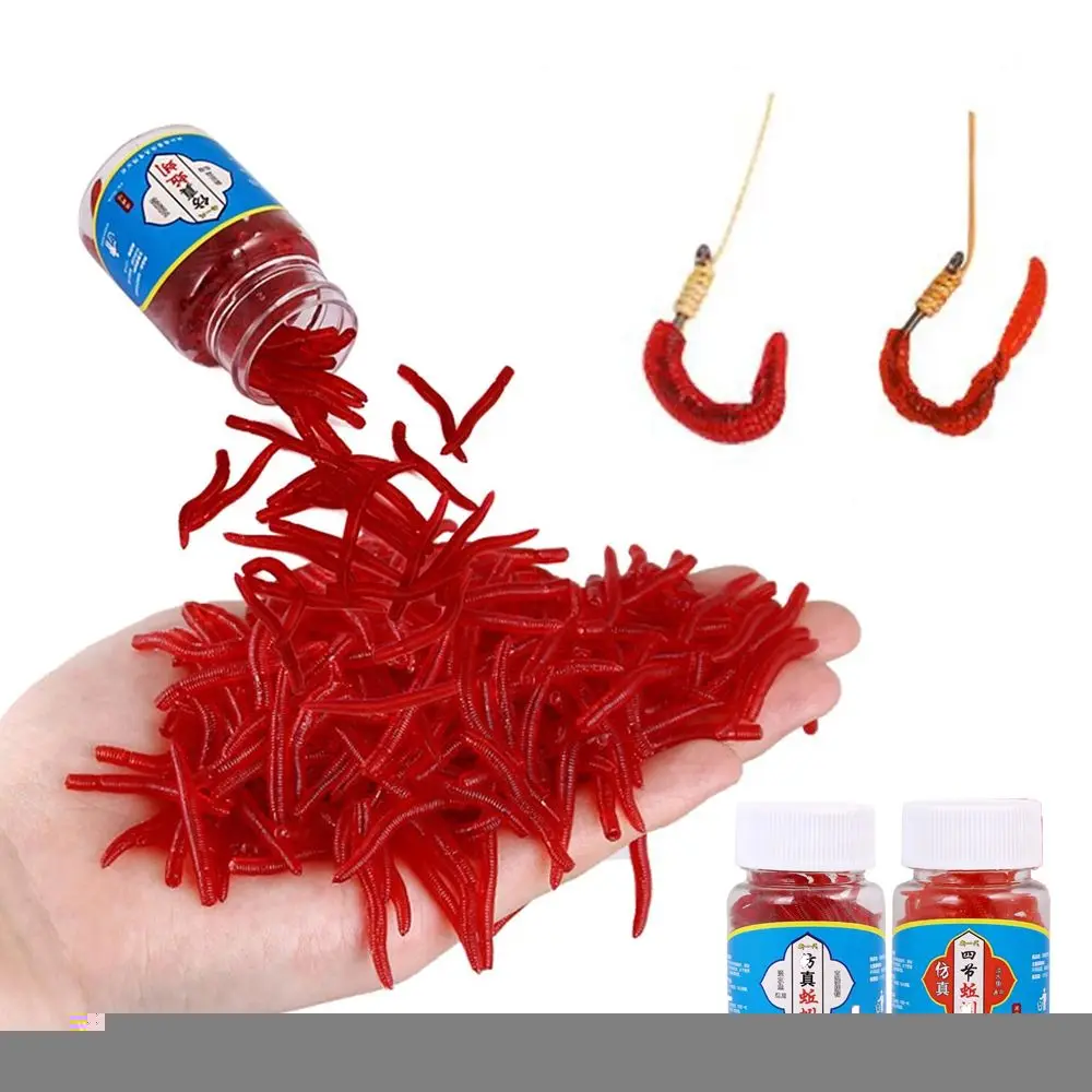 100pcs/Bottle Realistic Bream Trout Tackle Worm Red Baits Fishing Lure Bloodworm EarthWorm Artificial Bait