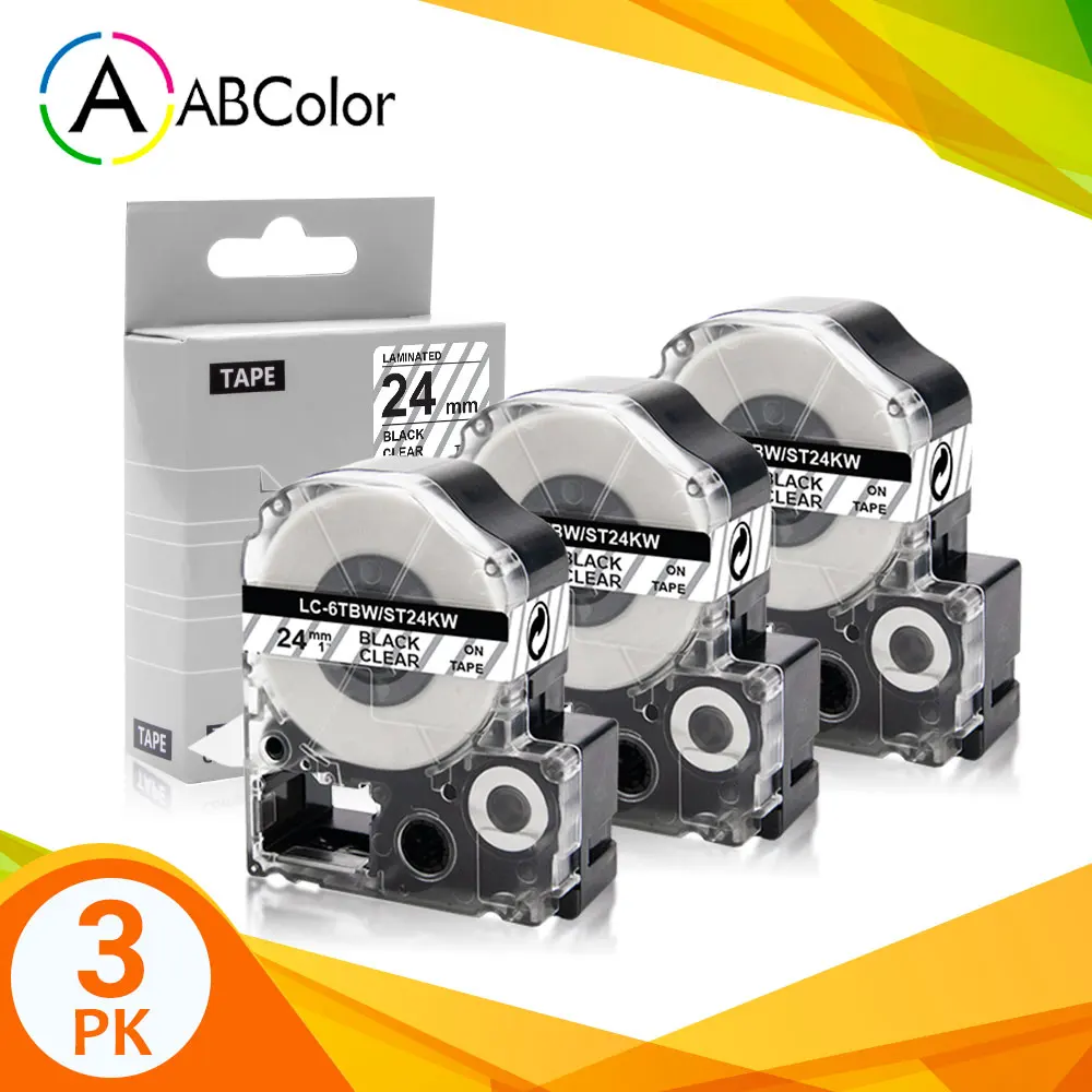 Compatible for Epson 24mm Tape ST24KW LC6TBN Label Maker Tape Black on Clear For Epson King Jim Printer LW-700 LW-900P LW-Z710