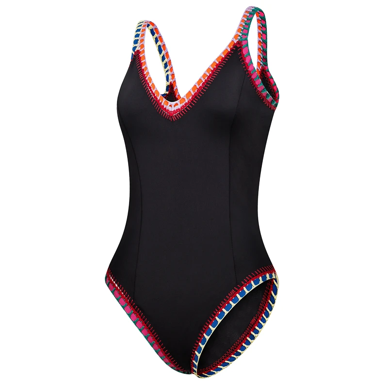 New Arrival Black Color One Piece Swimsuit New Sports Sexy Swimwear Women Shoulder Strap Scoop Back Maillot