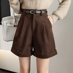 Retro High Waist Wide-leg Women Shorts 2024 New Autumn Winter Corduroy Casual Female Shorts Boyfriend Style Woman Shorts