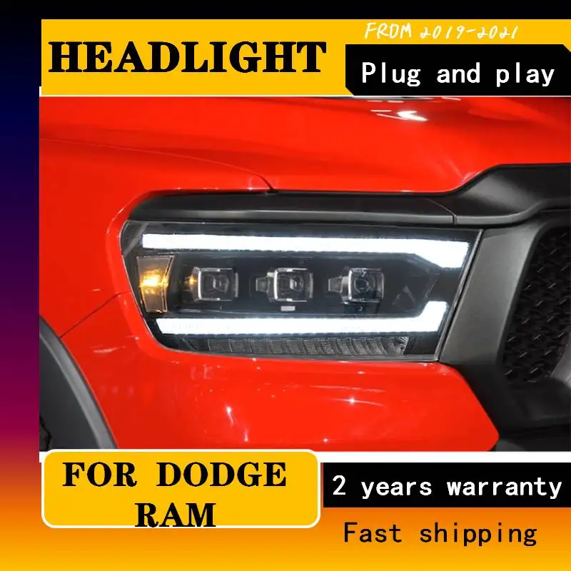 รถจัดแต่งทรงผมโคมไฟสำหรับ Dodge Ram ไฟหน้า2019-2021 Ram 1500 LED ไฟหน้า LED เลนส์แบบไดนามิกไฟเลี้ยวอุปกรณ์เสริมอัตโนมัติ