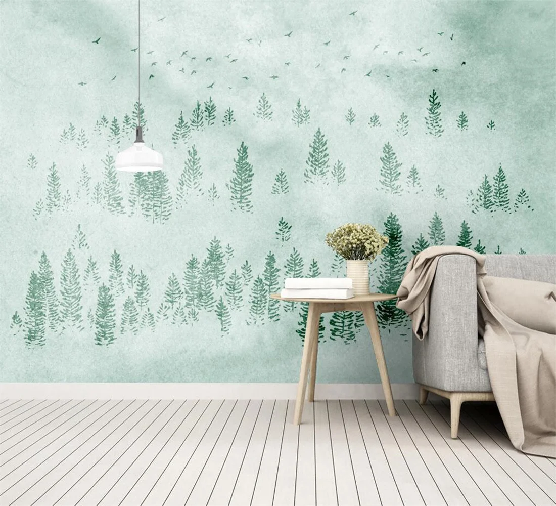 

Custom wallpaper murals Nordic small fresh hand painted watercolor cartoon forest pastoral mural background wall 3d wallpaper