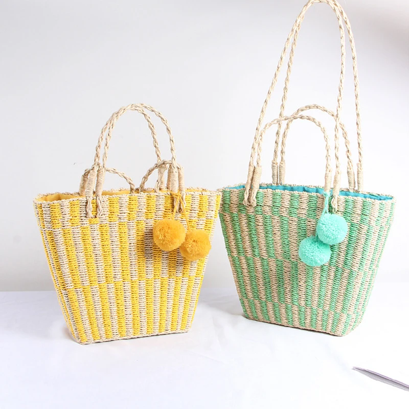 

Fashion Tassel Ratatn Women Shoulder Bags Wicker Woven Handbags Handmade Summer Beach Straw Bag Large Tote Big Buckets Purses