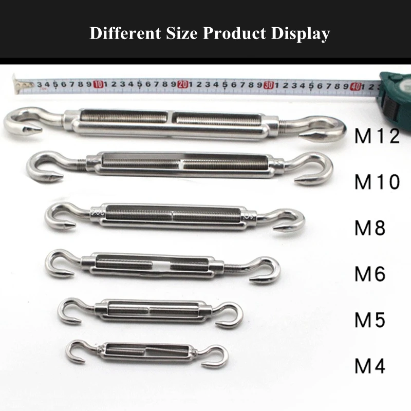 M5~M24 304 Stainless Steel Turnbuckle Flange Bolt Hook Wire Rope Tension Device Shading Net Tarpaulin Installation DIY Tools