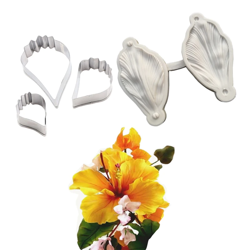 Large Hibiscus Flower Veiners Silicone Mold DIY Fondant Sugar Art Clay Cold porcelain Wax Flowers Mould Gumpaste Cutters CS396