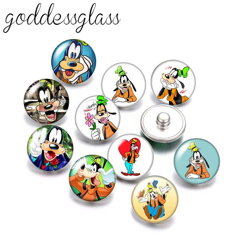 Disney Mickey Friends Goofy Dog 10pcs Round photo glass 18mm snap buttons for 18mm snap bracelets jewelry