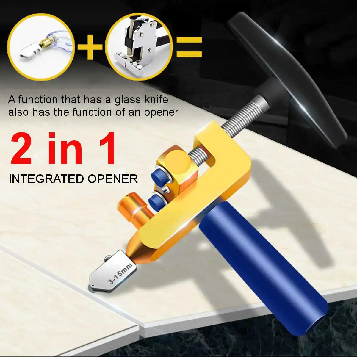 2 In 1 High-strength Glass Cutter Tile Handheld Multi-function Portable Opener Home Glass Cutter Diamond Cutting Hand Tools