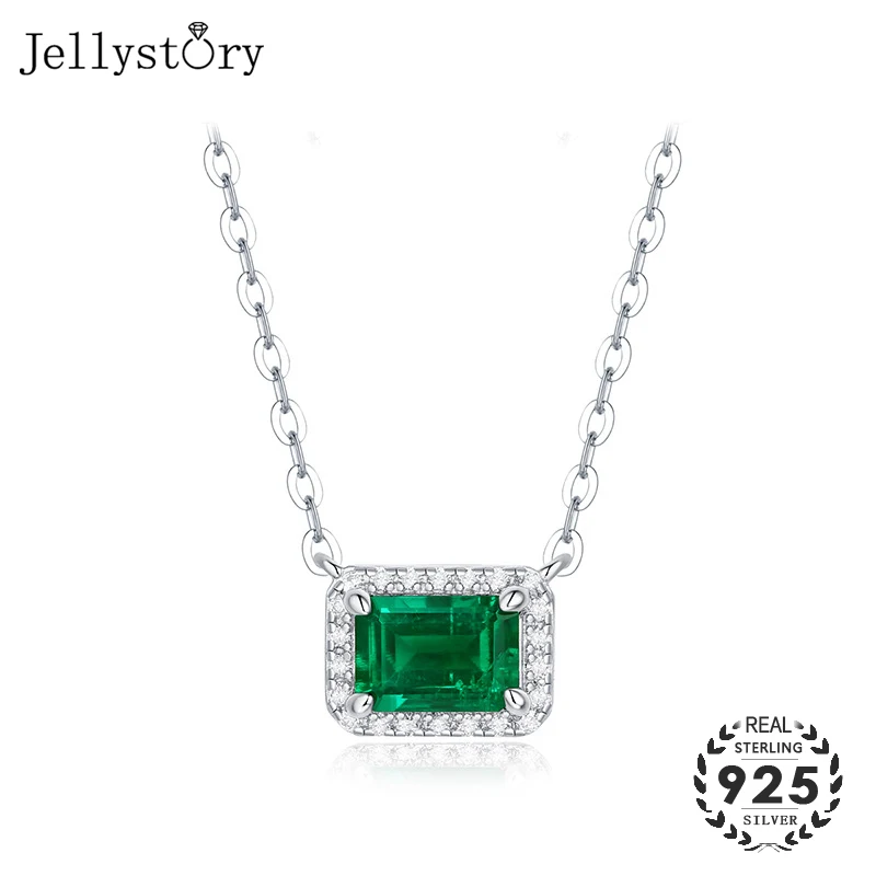 Jellystory 100% real s925 sterling silver 5*7mm 1 carat rectangle emerald gemstone pendant necklace jewelry for female wedding