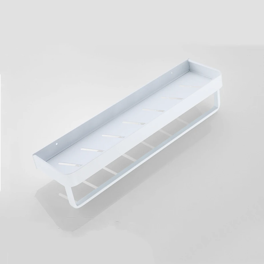 Storage Rack Bathroom Shelf White Aluminum Commodity Shelves Kitchen  Shower Shampoo Holder With Towel Hanging Bars Wall Mounted