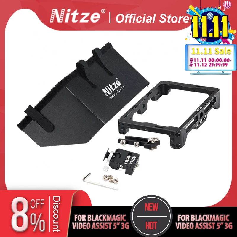 NITZE Monitor Cage with Sunhood and Monitor Holder for Blackmagic Video Assist 5” 3G - BMD5-KIT