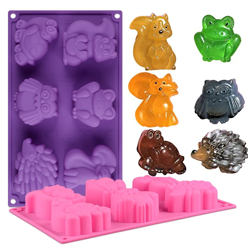 1Pcs Forest Animals Silicone SoapMold  Squirrel Frog Fox Turtle Owl Hedgehog Tray for Ice Cube, Jello, Cake Soap Making