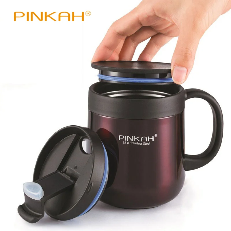 PINKAH 340&460ml Coffee Mug 304 Stainless Steel Thermos Mugs With Handle With Lid Insulated Tea mug Vacuum Cup Office Thermos