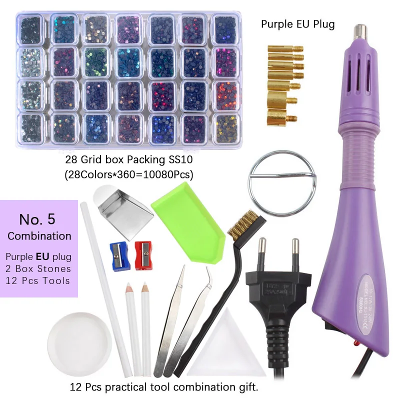 Hot sale Hot Fix Rhinestones Purple Hot Fix Applicator US/EU Plug Wand Gun And Hotfix Rhinestones For Iron On Crystals Set