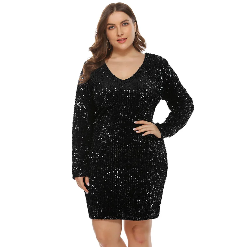 Plus rozmiar suknia wieczorowa cekiny wysokiej jakości suknia musujące płaszcza Sexy V Bodycon klub okazja sukienka OSH-19519