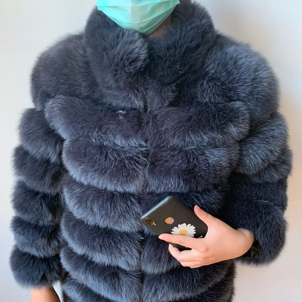 QIUNUOXI Neue Luxus Winter Dicke Warme Echt Fox Pelzmantel 100% Leder Jacke Echt Fox Pelzmantel Plus Größe