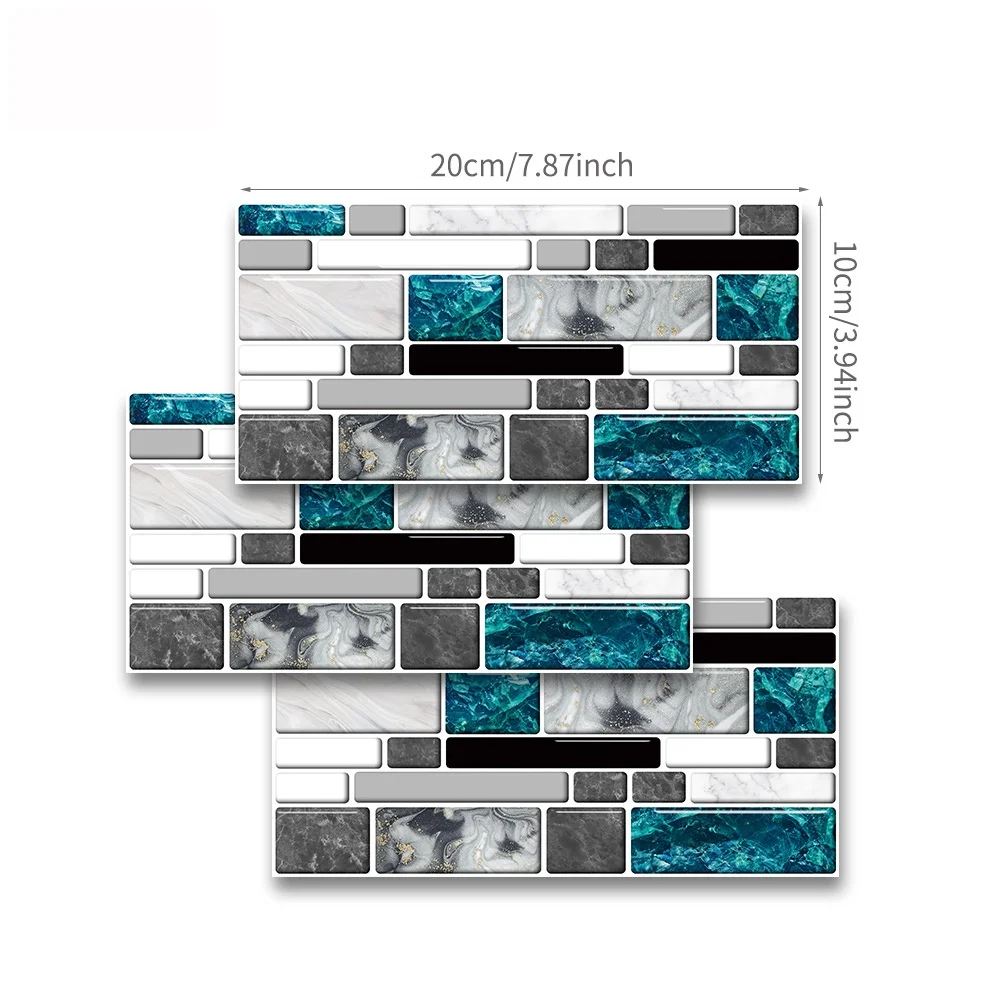 Adesivo de vidro azul de ágata, adesivo de tijolos mármore de pvc para decoração de parede de azulejo e azulejo, 36/peças, 20x10cm