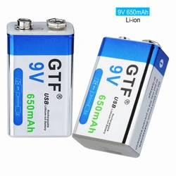 GTF 9V 650mAh USB bateria litowa 6F22 6LR61 akumulator litowo-jonowy do zabawek masażery multimetry gitara z kablem USB