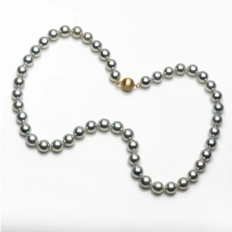 Luminous Silver Real Akoya Cultured Pearl Necklace 14k Yellow Gold 8-8.5mm