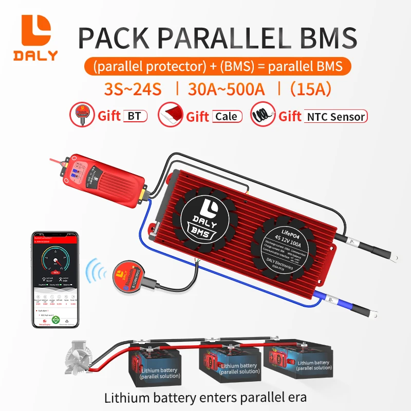 Daly smart parallel bms LiFePO4 12V 24V 36V 48V 4S 3s 7s 8s 10s 12s 13s 14s 16s 20s 24s Liion 30A 40A parallel 15A use in 15A