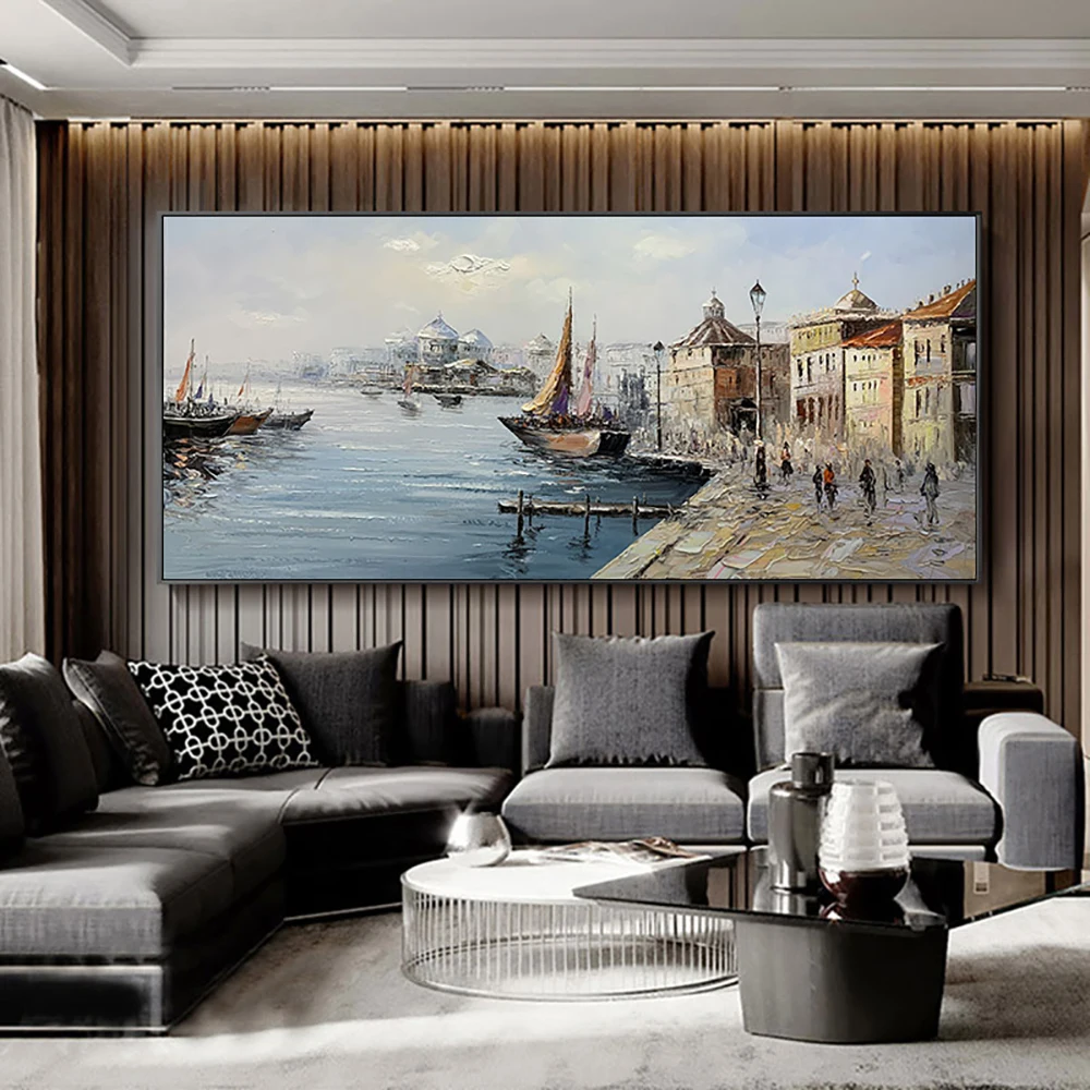 

Venice Scenery Hand Painted Oil Painting On Canvas Abstract Handmade Wall Art Living Room Office Large Size Decoracion Paintings