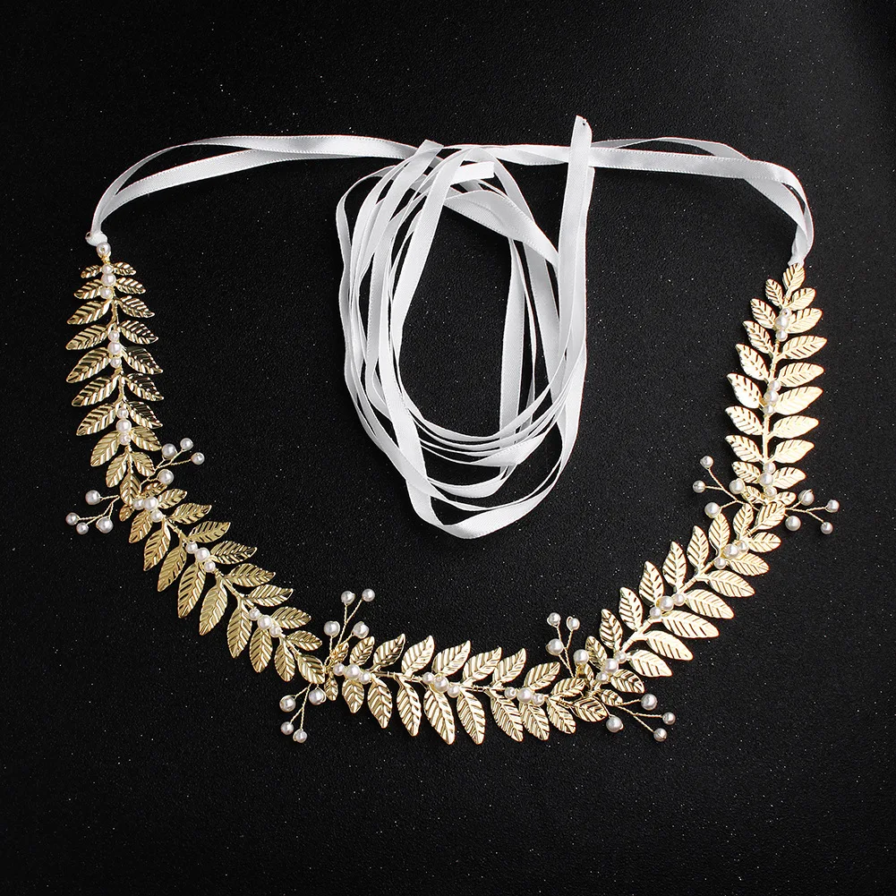 Fashion wedding belt for wedding dress stylish imitation pearl and e-plated leaf wedding belts for bridal sashes accessories