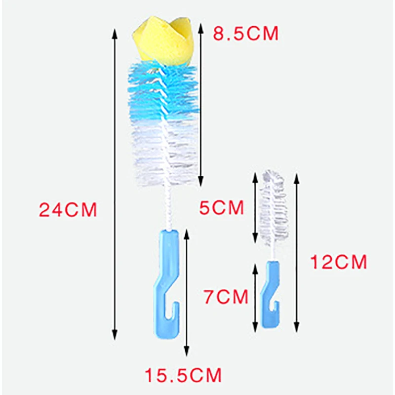 Limpiador de esponja de 360 grados para botella de leche y pezón de bebé, cepillo para chupete, herramienta de limpieza de 360 °, cepillo de limpieza, Juego de 2 uds.