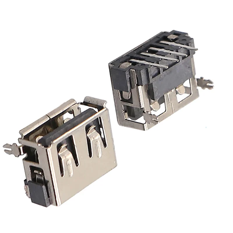 10 Pcs/Lot Female 4 Pin 2 Foot Type A USB 2.0 DIP  90 Insert Direct Data Charge Plug Socket Jack Connector Wire Adapeter