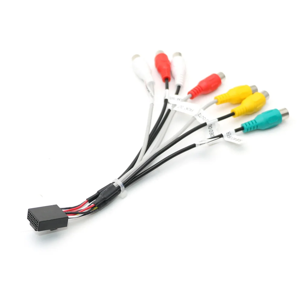 Adaptador de Cable de Subwoofer para coche, Conector de cableado, Radio Android, DVD, accesorios, 14 pines, salida Universal, 7 RCA