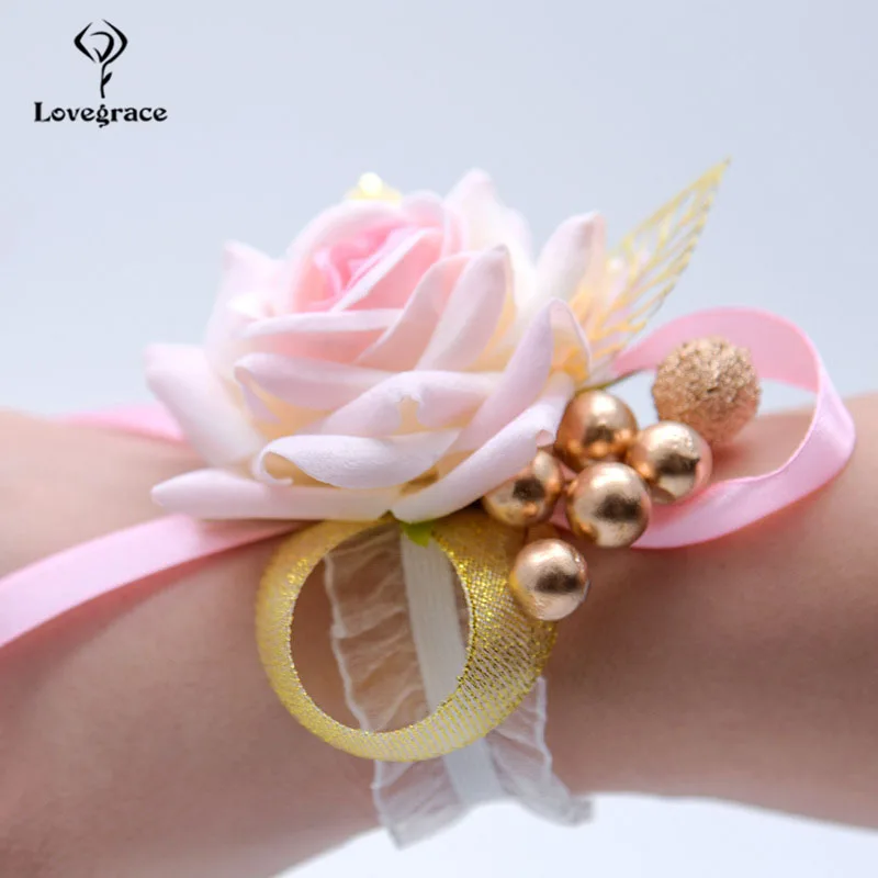 Lovegrace Bruid Pols Corsage Bruiloft Boutonniere Bruidsmeisje Kant Elastische Polsband Flower Party Prom Corsages Bruiloft Benodigdheden