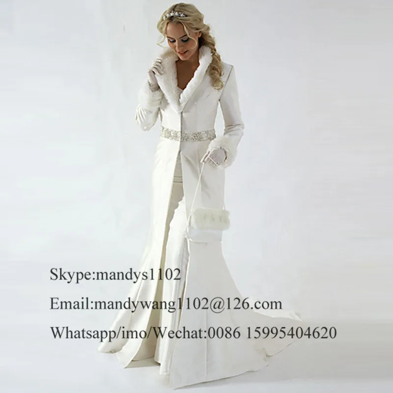 Modern Winter Bridal Jacket Long Sleeves Faux Fur Wedding coat Cute Shawl Coat Satin Fabric With Faux Fur Party Cloak