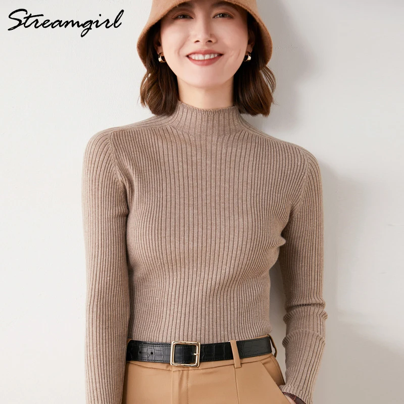 White Turtleneck Sweater Women\'s Thin Jumper Autumn Winter 2021 Long Sleeve Knit Pullovers Blue Women\'s Turtleneck Sweaters Warm