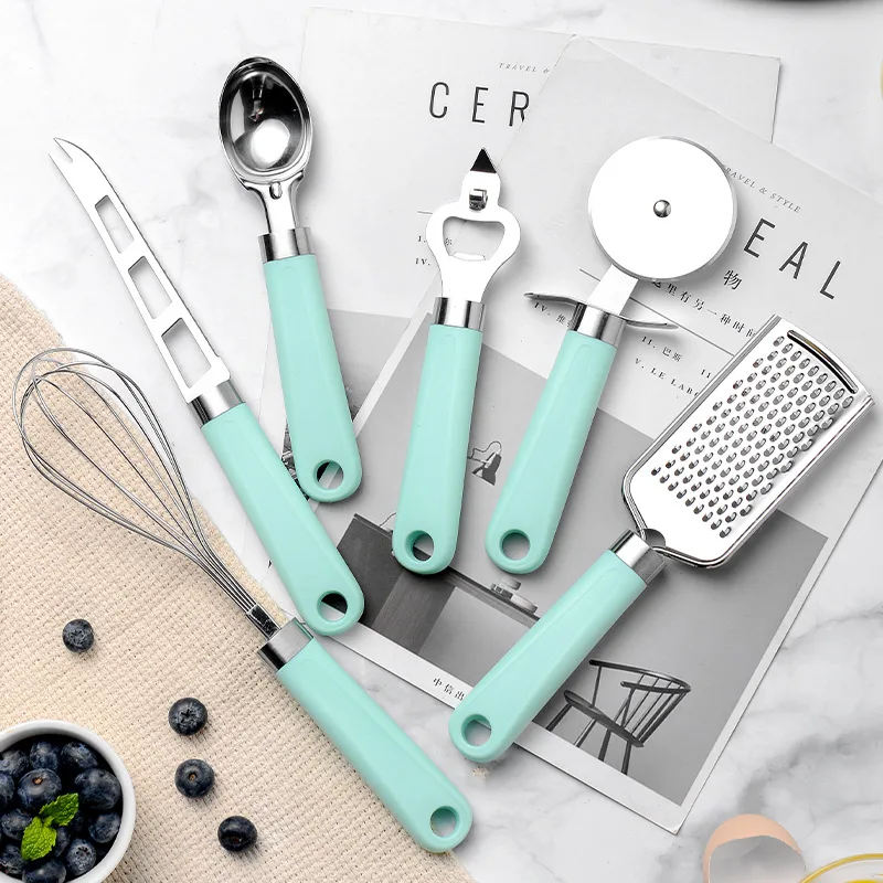 

Kitchen Utensils Plastic Handle Stainless Steel Household Gadgets Miscellaneous Pieces Can Opener Whisk 9 Piece Kitchenware Set