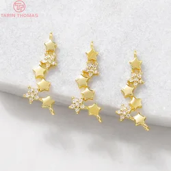 (1290)4PCS 20x10MM Hole 1MM 24K Gold Color Plated Brass with Zircon Star Connector Charm Pendants Diy Jewelry Accessories