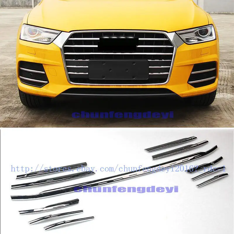 

For Audi Q3 8U 2016 2017 2018 11pcs Chrome Car Front Grill Grille Strip Molding Trims