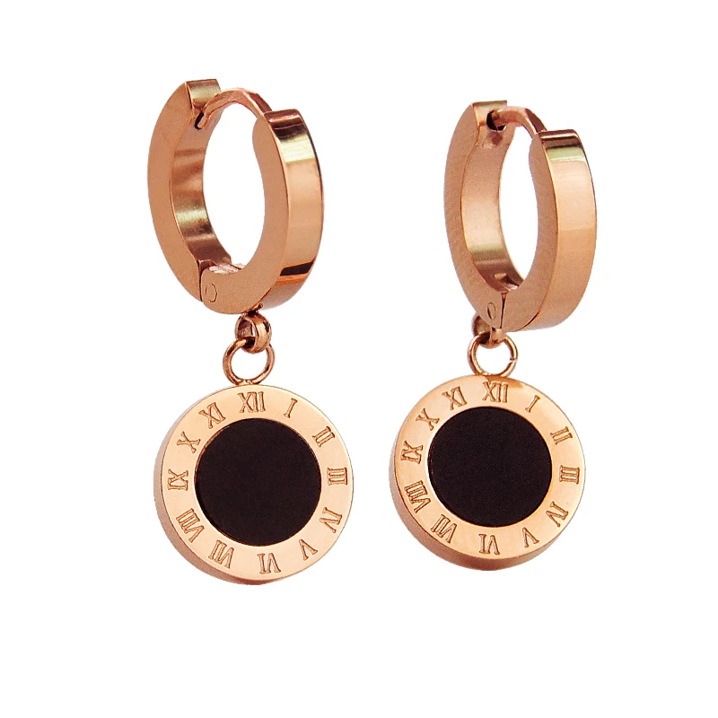 Twelve Constellations Design Women Earrings Rose Gold-color White Black Shell Circular Surface Roman Letter Dance Earring KE006