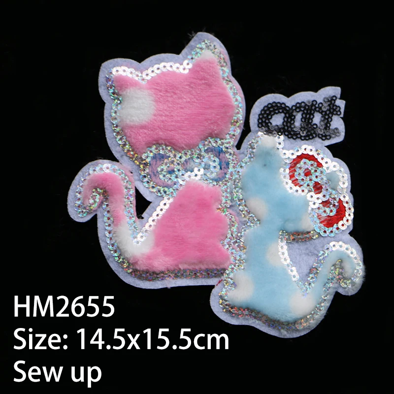 Toppa di flanella di colore del fumetto Patch di Applique ricamate icona di paillettes di gatto per vestiti kawaii ferro fai da te su badge su uno zaino