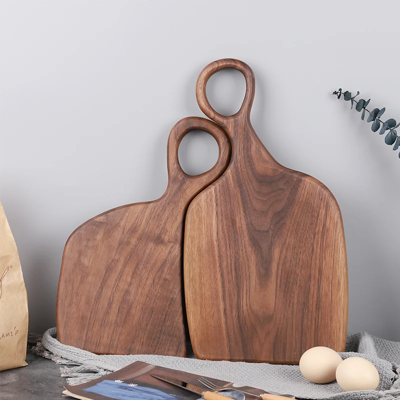 

Walnut Couple Cutting Board, Irregularly,Solid Whole Wood, Bread Tray, Fruit Chopping Plates with Hole Handle, Can Hanging