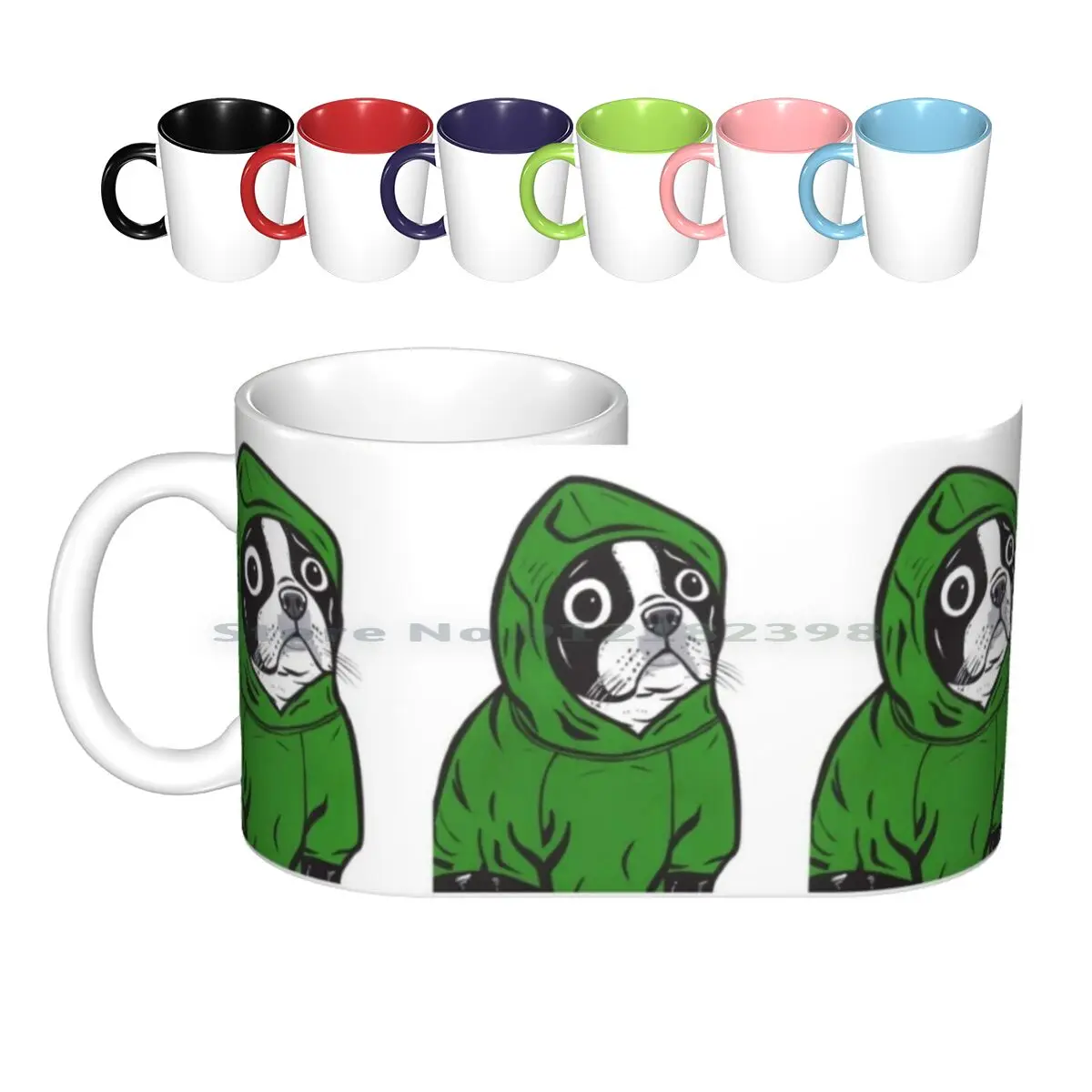 Boston Terrier Green Hoodie Ceramic Mugs Coffee Cups Milk Tea Mug Comic Cartoon Cute Batpig Bulldog Frenchie French Bulldog