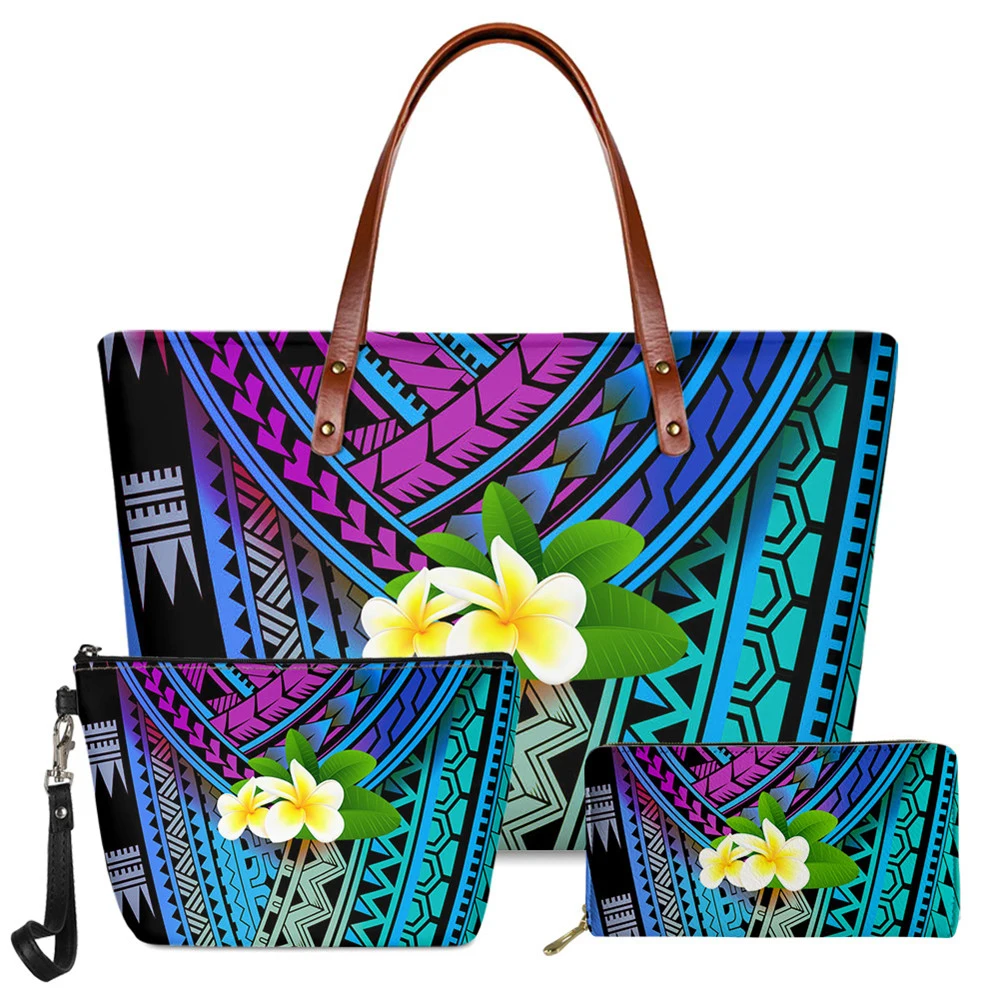 

Polynesian Tribal Plumeria Printed Crossbody Bag for Ladies Hot 3Pcs/Set Handbag & Wallet Tote Shoulder Hand Bag Set Bolsa Hot