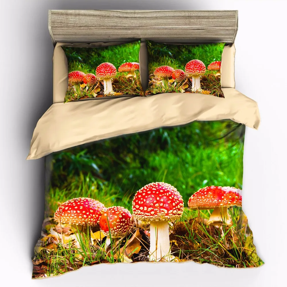 

AHSNME Wild Red Mushrooms in the Forest Customizable King Queen Full Bedding Sets Brand Duvet Cover pillowcase set