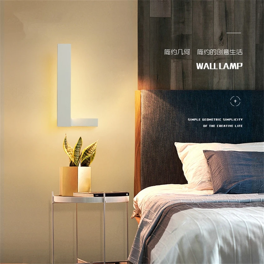 

Nordic rectangular LED black wall lamps bedroom bedside lamp aisle corridor indoor household sconces lights home study lighting