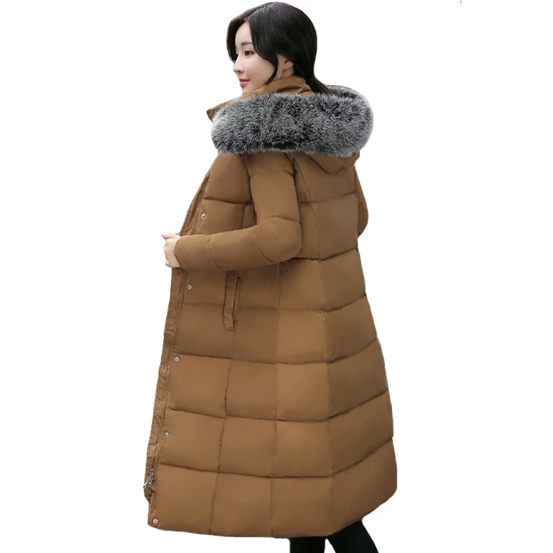 

High Quality Pop Women Winter Long Jacket Warm Thicken Hooded With Fur Female Padded Parka Stand Collar Ladies Coat