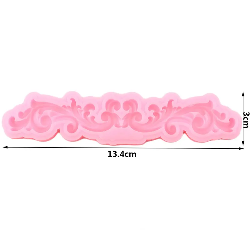 Baroque Scroll Relief Border Silicone Mold 3D Leaves Cupcake Topper Fondant Cake Decorating Tools Candy Chocolate Gumpaste Mould