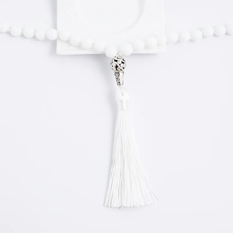 8mm White Porcelain Mala Necklace 108 Beads Knotted Japamala Meditation Yoga Blessing Jewelry Tibetan Tassel Pendant