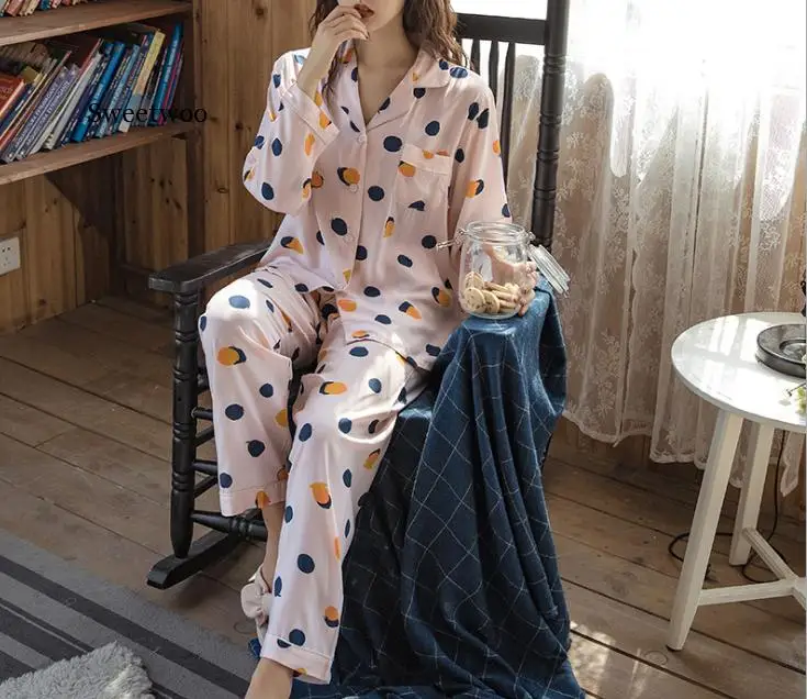Cotton Pajamas Floral Long Sleeve Pajamas Women Print Sexy Top  Pajama Beauty Lounge Wear Home Clothes Sleep Set