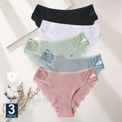 M-XXL 3 sztuk bawełniana bielizna majtki damskie zestaw komfort kalesony kwiatowy koronki figi dla kobiety Sexy Low-Rise rajstopy intimates