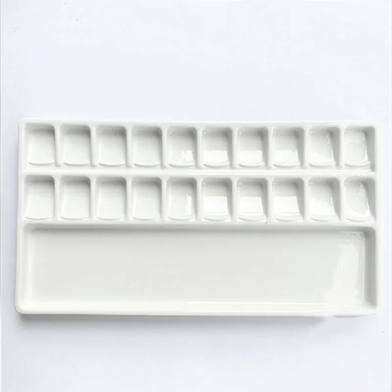 Ceramic Watercolor Palette Large Rectangular Multi-Grid White Porcelain Easy To Clean Painting Tools for Beginner Artists
