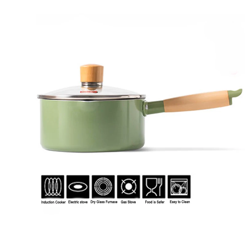 

Nonstick Sauce Pan Small Pot with Lid and Solid Wood Handle for Baby Food Supplement Pot Instant Noodles Milk Pot