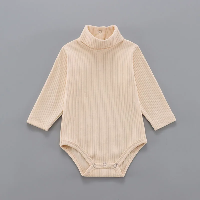 Baby Ribbed High Neck Romper Full Sleeve Autumn Winter Jumpsuit Jumpsuit Elastic Rib Knitted Rompers Infant Clothing Outfits