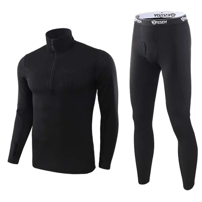 Men Thermal Underwear Suits Autumn Winter Thermo Turtleneck Long Johns Male Fitness Thick Fleece Shirt Tops Bottom Tactical Sets